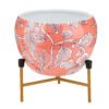 Charming Orange Leaf Print Metallic Pot with Stand