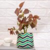Aqua blue Mountain print metallic planter
